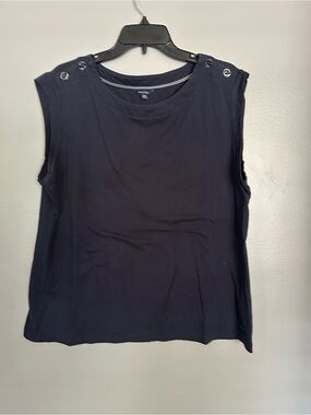 Nautica Navy Sleeveless Button-Shoulder Tank Top
